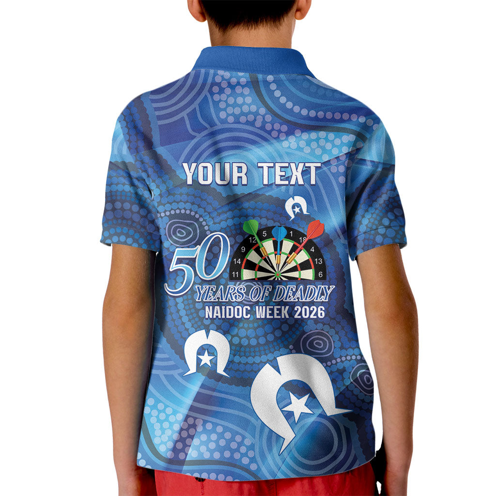 Darts NAIDOC Week 2026 Personalised Kid Polo Shirt Australia Flag Kangaroo Dhari Aboriginal Art