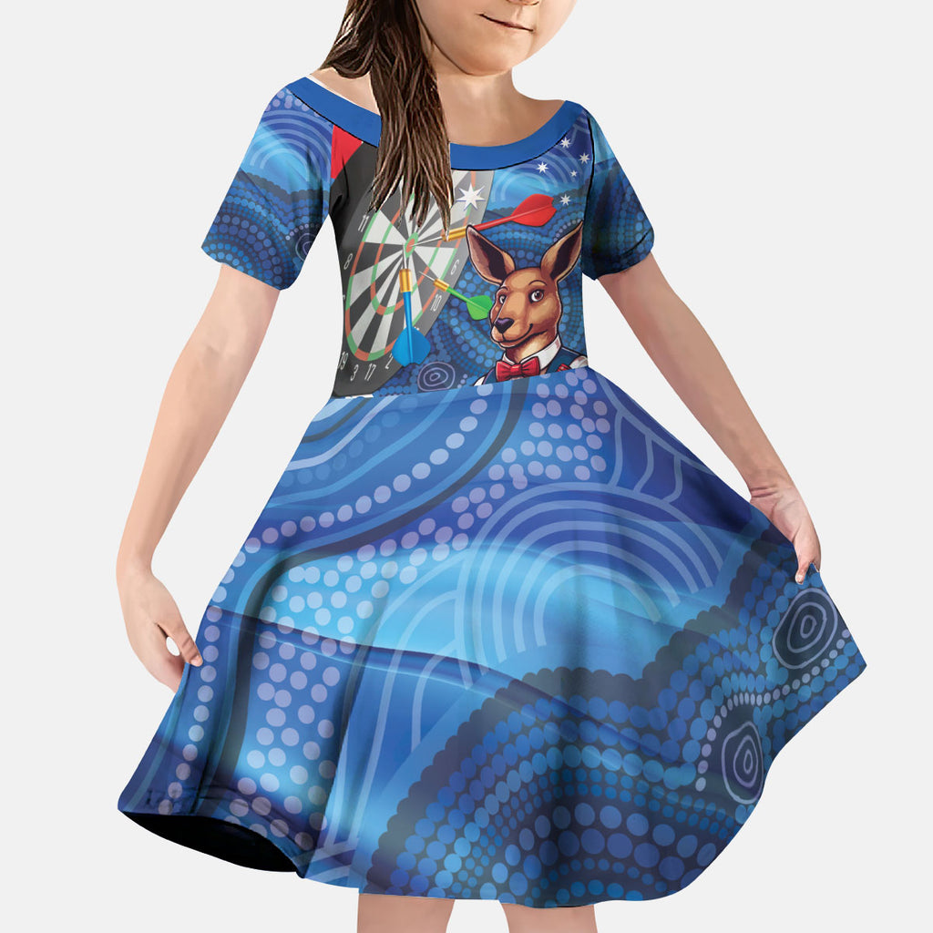 Darts NAIDOC Week 2026 Personalised Kid Short Sleeve Dress Australia Flag Kangaroo Dhari Aboriginal Art