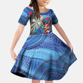 Darts NAIDOC Week 2026 Personalised Kid Short Sleeve Dress Australia Flag Kangaroo Dhari Aboriginal Art