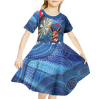Darts NAIDOC Week 2026 Personalised Kid Short Sleeve Dress Australia Flag Kangaroo Dhari Aboriginal Art