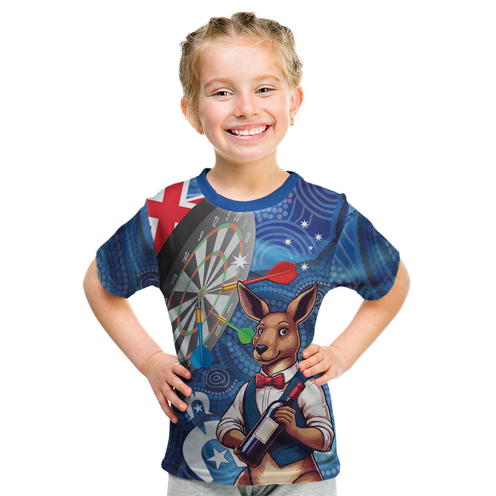 Darts NAIDOC Week 2026 Personalised Kid T Shirt Australia Flag Kangaroo Dhari Aboriginal Art