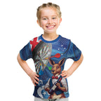 Darts NAIDOC Week 2026 Personalised Kid T Shirt Australia Flag Kangaroo Dhari Aboriginal Art