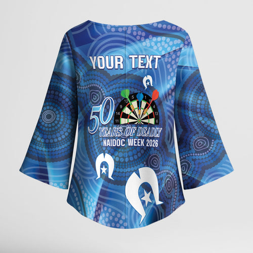 Darts NAIDOC Week 2026 Personalised Kimono Sleeve Blouse Australia Flag Kangaroo Dhari Aboriginal Art