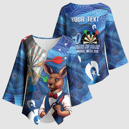 Darts NAIDOC Week 2026 Personalised Kimono Sleeve Blouse Australia Flag Kangaroo Dhari Aboriginal Art