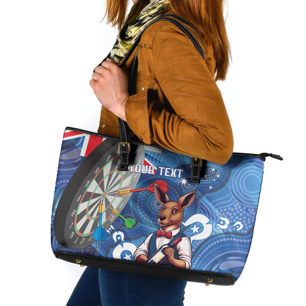 Darts NAIDOC Week 2026 Personalised Leather Tote Bag Australia Flag Kangaroo Dhari Aboriginal Art