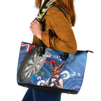 Darts NAIDOC Week 2026 Personalised Leather Tote Bag Australia Flag Kangaroo Dhari Aboriginal Art