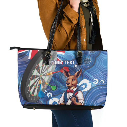 Darts NAIDOC Week 2026 Personalised Leather Tote Bag Australia Flag Kangaroo Dhari Aboriginal Art