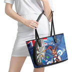 Darts NAIDOC Week 2026 Personalised Leather Tote Bag Australia Flag Kangaroo Dhari Aboriginal Art