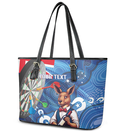 Darts NAIDOC Week 2026 Personalised Leather Tote Bag Australia Flag Kangaroo Dhari Aboriginal Art