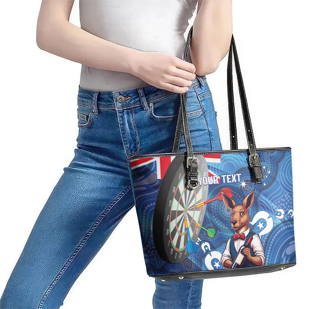 Darts NAIDOC Week 2026 Personalised Leather Tote Bag Australia Flag Kangaroo Dhari Aboriginal Art