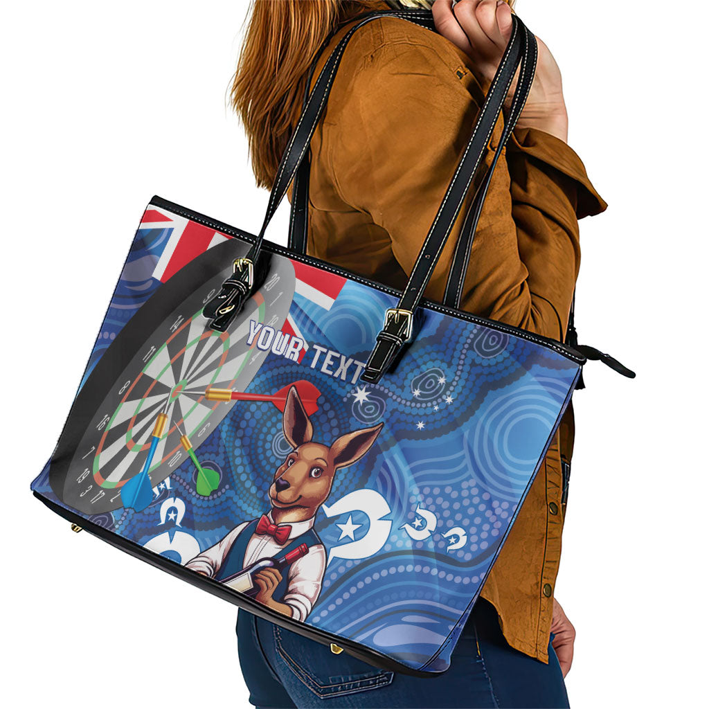 Darts NAIDOC Week 2026 Personalised Leather Tote Bag Australia Flag Kangaroo Dhari Aboriginal Art