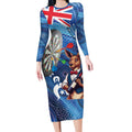 Darts NAIDOC Week 2026 Personalised Long Sleeve Bodycon Dress Australia Flag Kangaroo Dhari Aboriginal Art