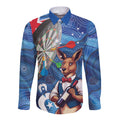 Darts NAIDOC Week 2026 Personalised Long Sleeve Button Shirt Australia Flag Kangaroo Dhari Aboriginal Art