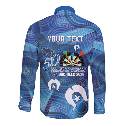 Darts NAIDOC Week 2026 Personalised Long Sleeve Button Shirt Australia Flag Kangaroo Dhari Aboriginal Art