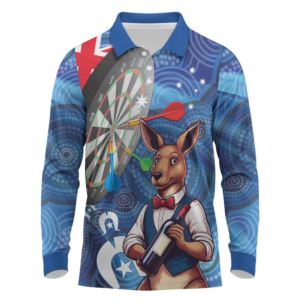 Darts NAIDOC Week 2026 Personalised Long Sleeve Polo Shirt Australia Flag Kangaroo Dhari Aboriginal Art