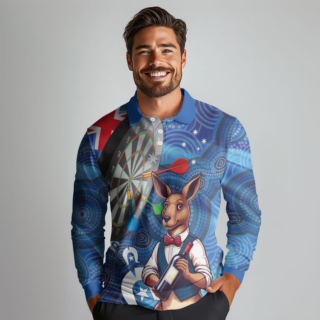 Darts NAIDOC Week 2026 Personalised Long Sleeve Polo Shirt Australia Flag Kangaroo Dhari Aboriginal Art