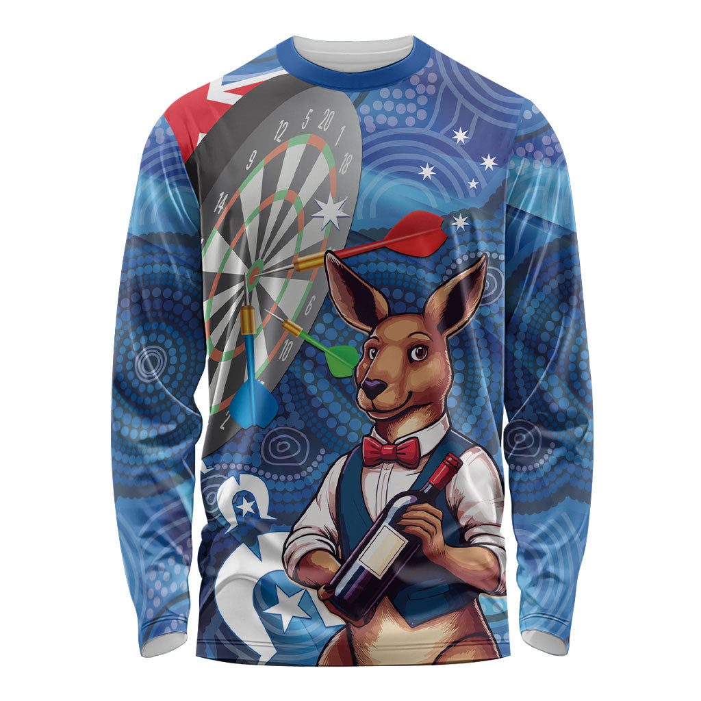 Darts NAIDOC Week 2026 Personalised Long Sleeve Shirt Australia Flag Kangaroo Dhari Aboriginal Art