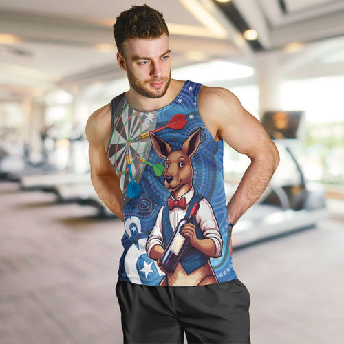 Darts NAIDOC Week 2026 Personalised Men Tank Top Australia Flag Kangaroo Dhari Aboriginal Art