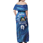 Darts NAIDOC Week 2026 Personalised Off Shoulder Maxi Dress Australia Flag Kangaroo Dhari Aboriginal Art