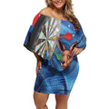 Darts NAIDOC Week 2026 Personalised Off Shoulder Short Dress Australia Flag Kangaroo Dhari Aboriginal Art