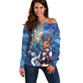 Darts NAIDOC Week 2026 Personalised Off Shoulder Sweater Australia Flag Kangaroo Dhari Aboriginal Art