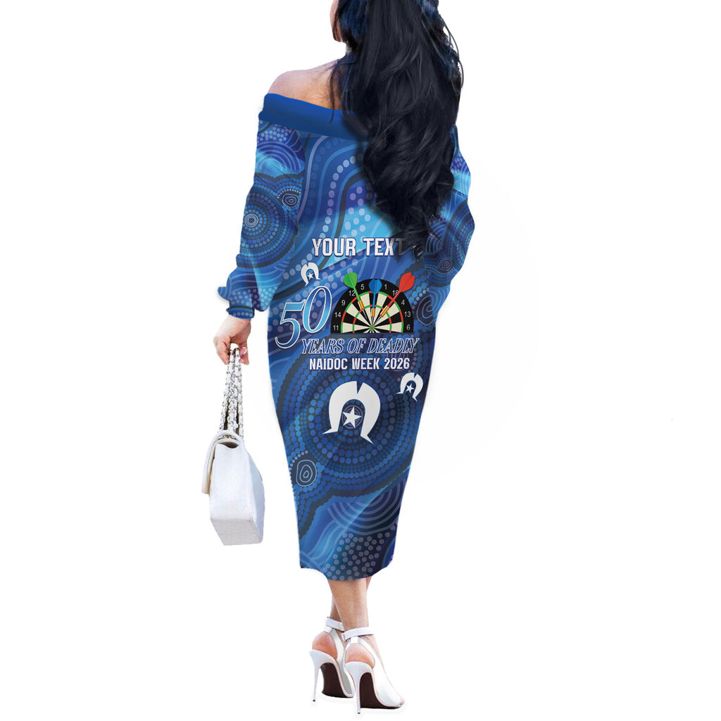 Darts NAIDOC Week 2026 Personalised Off The Shoulder Long Sleeve Dress Australia Flag Kangaroo Dhari Aboriginal Art