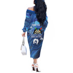 Darts NAIDOC Week 2026 Personalised Off The Shoulder Long Sleeve Dress Australia Flag Kangaroo Dhari Aboriginal Art