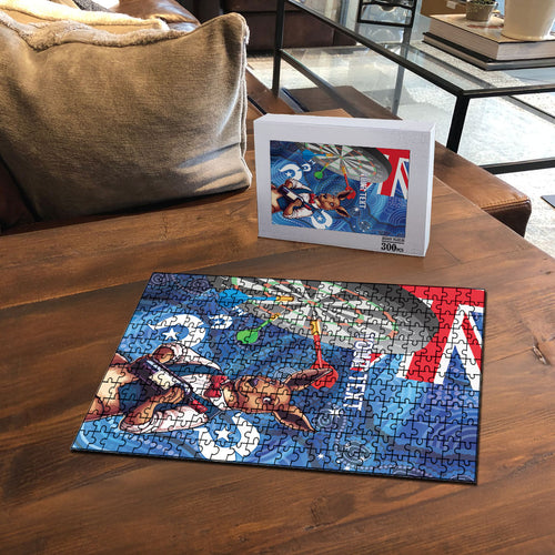 Darts NAIDOC Week 2026 Personalised Puzzle Australia Flag Kangaroo Dhari Aboriginal Art