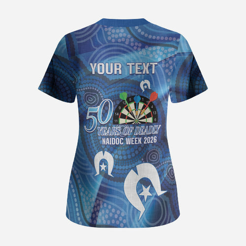Darts NAIDOC Week 2026 Personalised Scrub Top Australia Flag Kangaroo Dhari Aboriginal Art