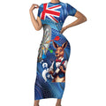 Darts NAIDOC Week 2026 Personalised Short Sleeve Bodycon Dress Australia Flag Kangaroo Dhari Aboriginal Art