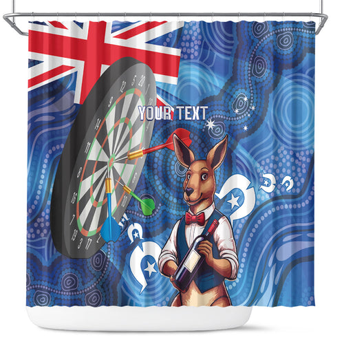 Darts NAIDOC Week 2026 Personalised Shower Curtain Australia Flag Kangaroo Dhari Aboriginal Art