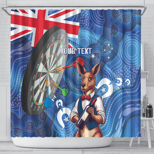 Darts NAIDOC Week 2026 Personalised Shower Curtain Australia Flag Kangaroo Dhari Aboriginal Art