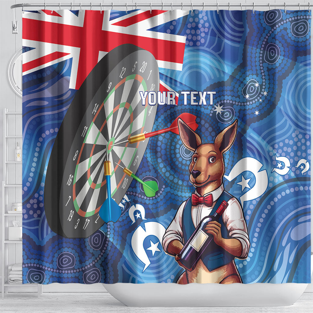 Darts NAIDOC Week 2026 Personalised Shower Curtain Australia Flag Kangaroo Dhari Aboriginal Art