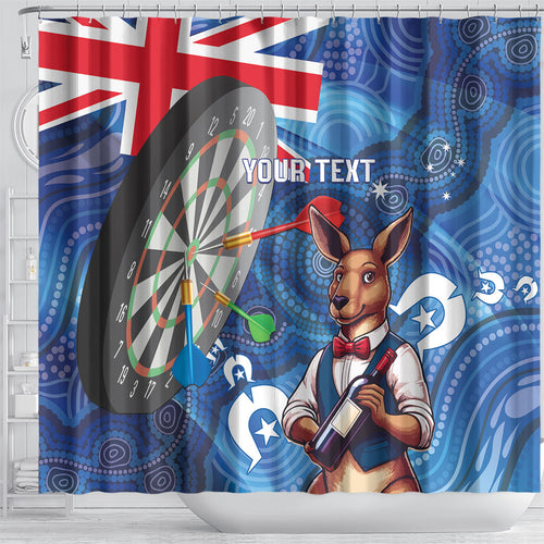 Darts NAIDOC Week 2026 Personalised Shower Curtain Australia Flag Kangaroo Dhari Aboriginal Art