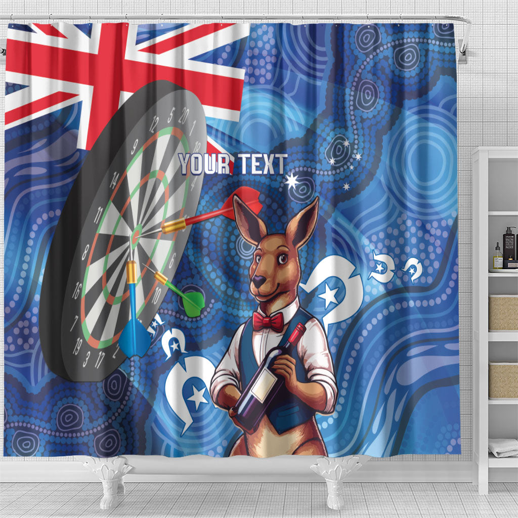 Darts NAIDOC Week 2026 Personalised Shower Curtain Australia Flag Kangaroo Dhari Aboriginal Art