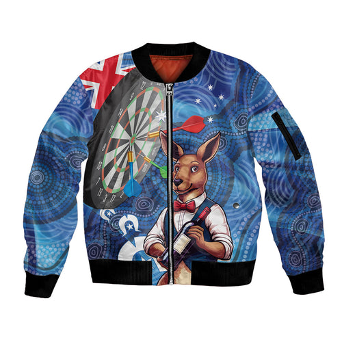 Darts NAIDOC Week 2026 Personalised Sleeve Zip Bomber Jacket Australia Flag Kangaroo Dhari Aboriginal Art