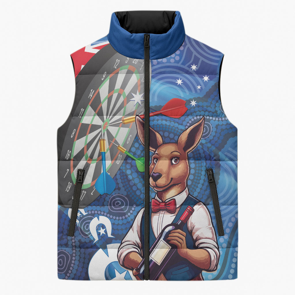 Darts NAIDOC Week 2026 Personalised Sleeveless Puffer Jacket Australia Flag Kangaroo Dhari Aboriginal Art