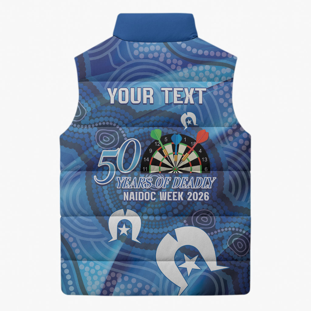 Darts NAIDOC Week 2026 Personalised Sleeveless Puffer Jacket Australia Flag Kangaroo Dhari Aboriginal Art