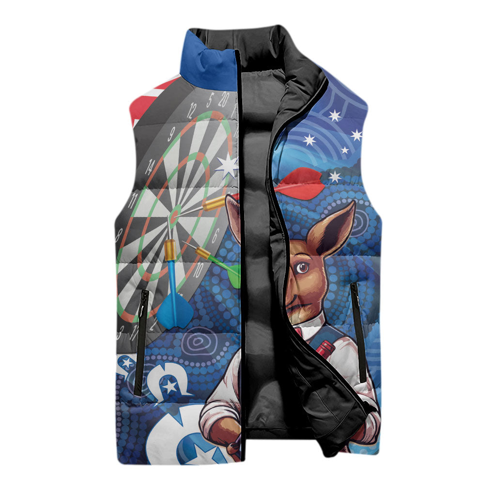 Darts NAIDOC Week 2026 Personalised Sleeveless Puffer Jacket Australia Flag Kangaroo Dhari Aboriginal Art