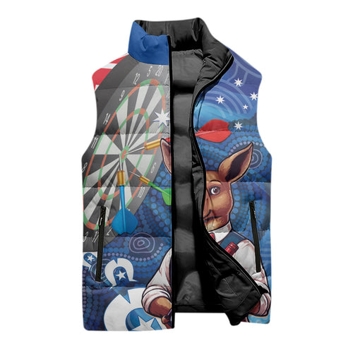 Darts NAIDOC Week 2026 Personalised Sleeveless Puffer Jacket Australia Flag Kangaroo Dhari Aboriginal Art