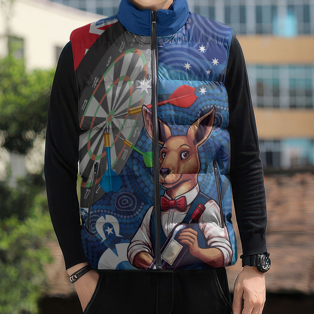 Darts NAIDOC Week 2026 Personalised Sleeveless Puffer Jacket Australia Flag Kangaroo Dhari Aboriginal Art