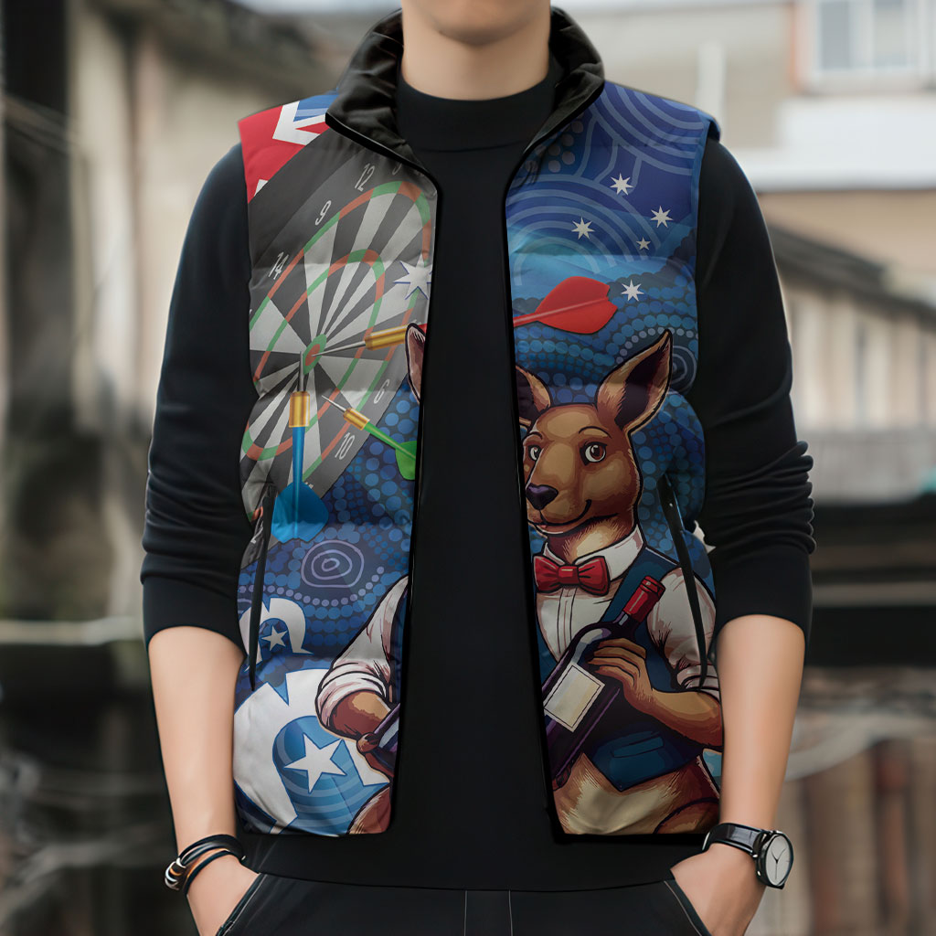 Darts NAIDOC Week 2026 Personalised Sleeveless Puffer Jacket Australia Flag Kangaroo Dhari Aboriginal Art