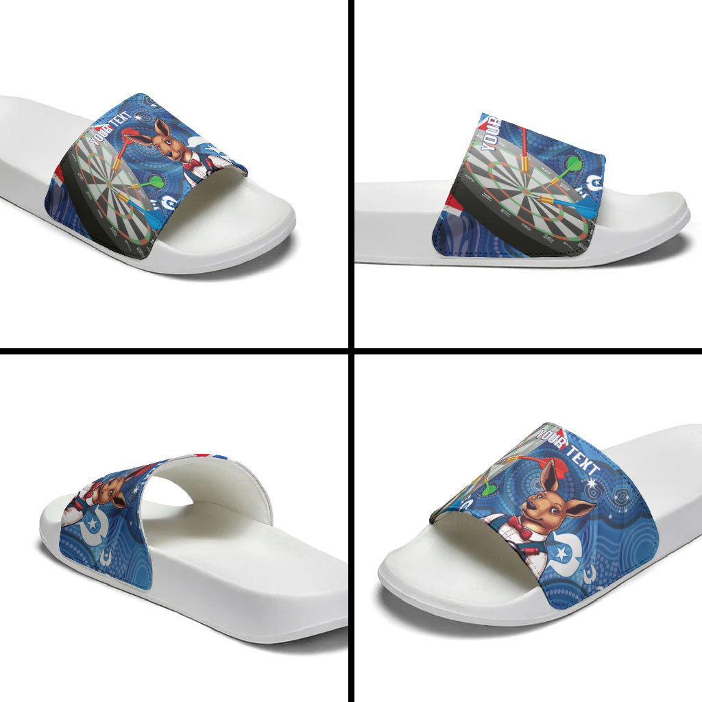 Darts NAIDOC Week 2026 Personalised Slide Sandals Australia Flag Kangaroo Dhari Aboriginal Art