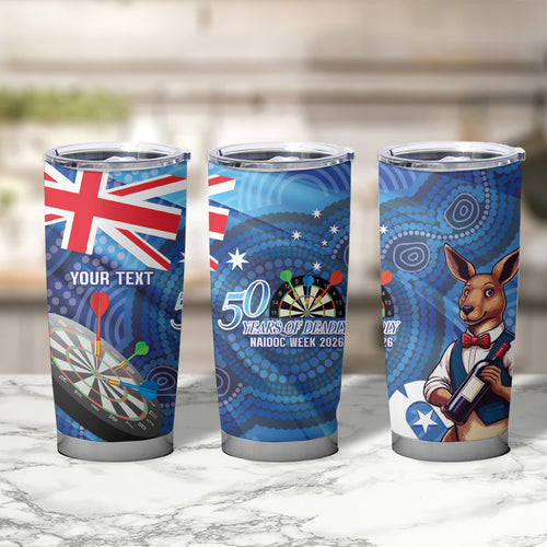 Darts NAIDOC Week 2026 Personalised Tumbler Cup Australia Flag Kangaroo Dhari Aboriginal Art