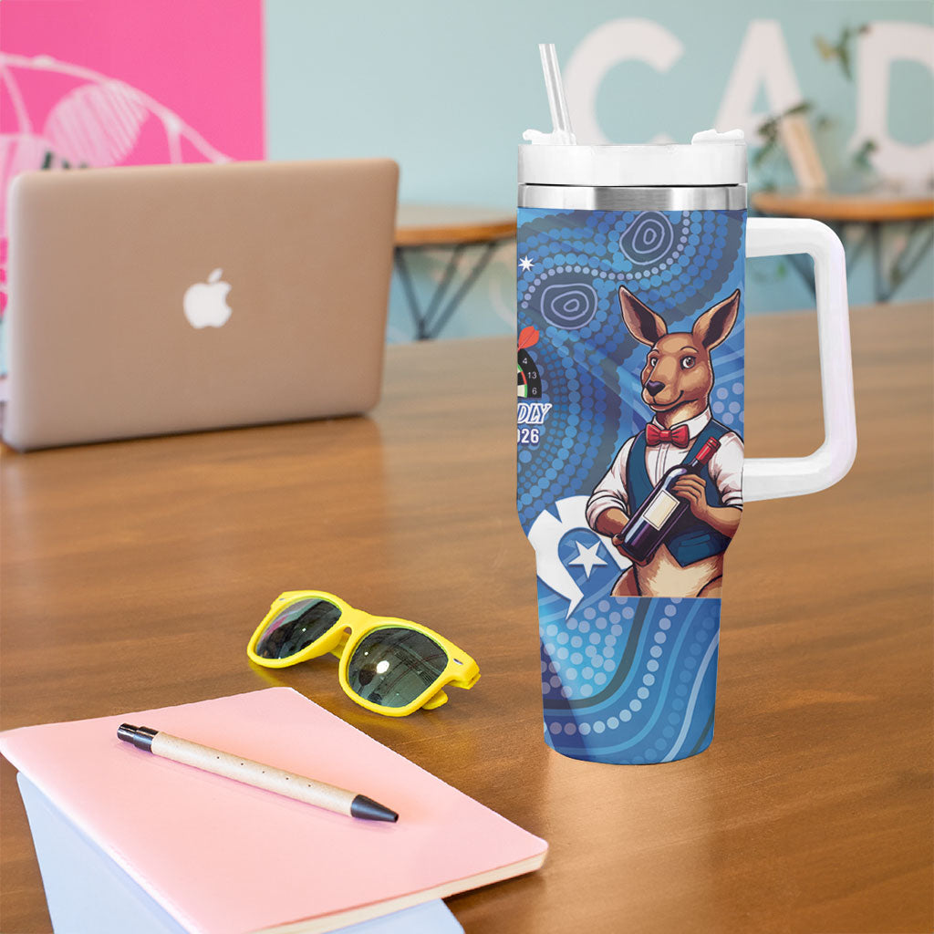 Darts NAIDOC Week 2026 Personalised Tumbler With Handle Australia Flag Kangaroo Dhari Aboriginal Art