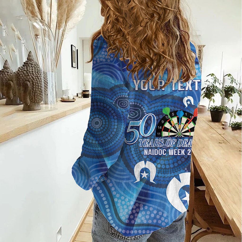 Darts NAIDOC Week 2026 Personalised Women Casual Shirt Australia Flag Kangaroo Dhari Aboriginal Art