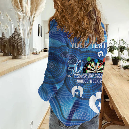 Darts NAIDOC Week 2026 Personalised Women Casual Shirt Australia Flag Kangaroo Dhari Aboriginal Art