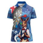 Darts NAIDOC Week 2026 Personalised Women Polo Shirt Australia Flag Kangaroo Dhari Aboriginal Art