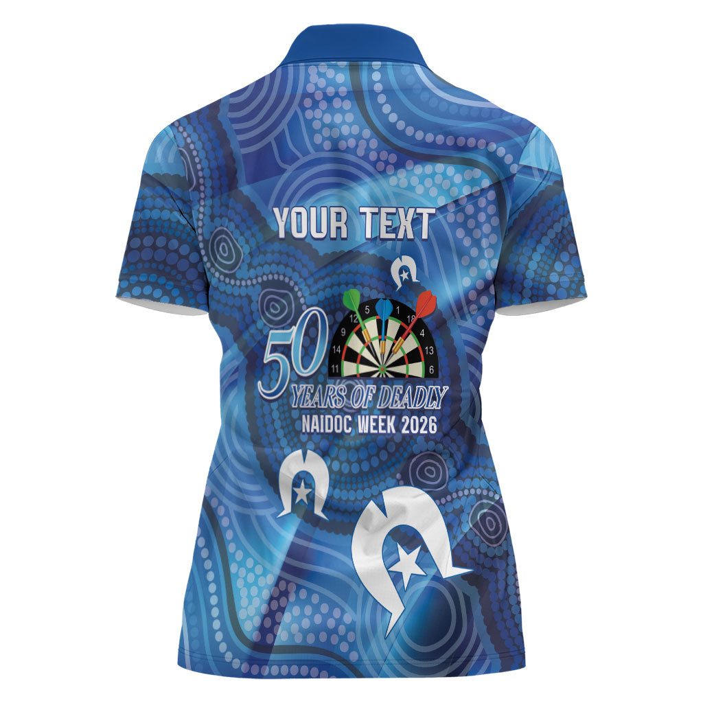 Darts NAIDOC Week 2026 Personalised Women Polo Shirt Australia Flag Kangaroo Dhari Aboriginal Art