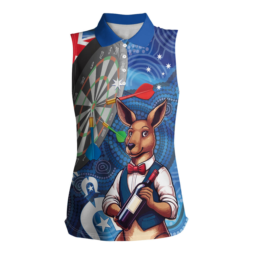 Darts NAIDOC Week 2026 Personalised Women Sleeveless Polo Shirt Australia Flag Kangaroo Dhari Aboriginal Art